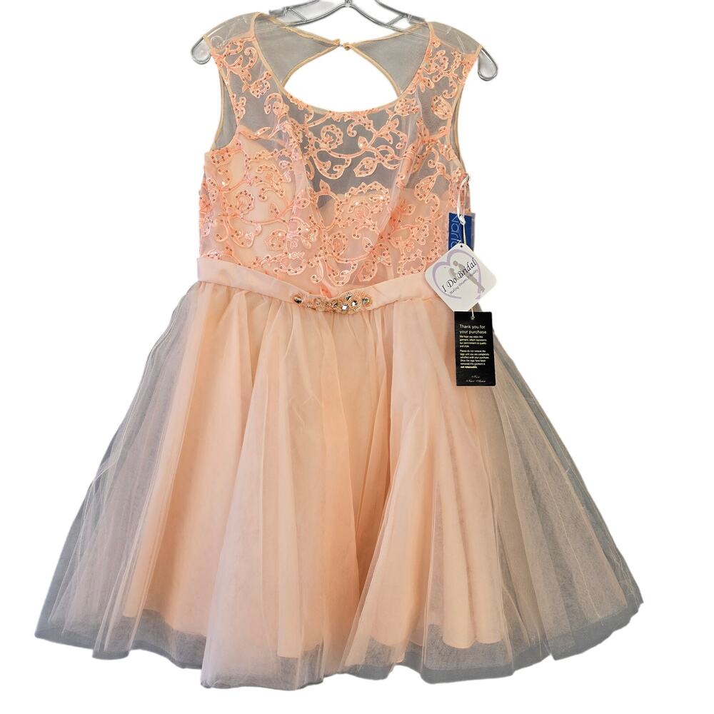 Narianna Orange Nude Formal Mini Dress NEW $138 Sleeveless Sequin Women's Size L
